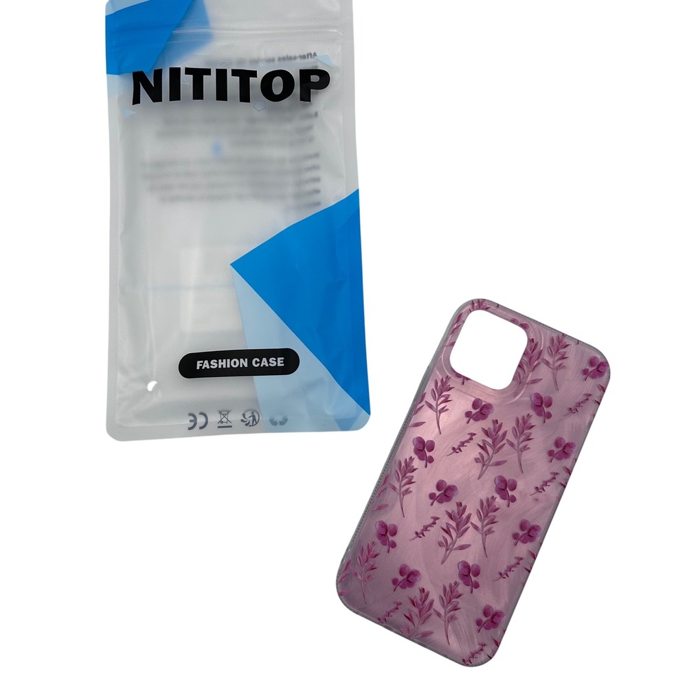 NITITOP iPhone 12/12pro Case Pink Floral Leaf Holographic Iridescent Feminine